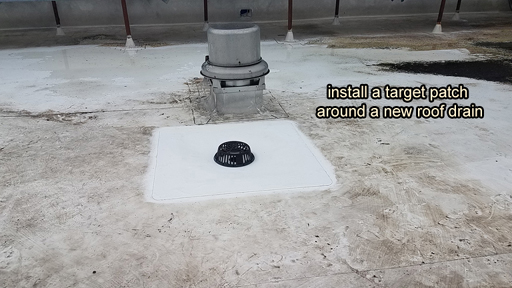 Pipe penetration in BUR Rolled Asphalt Modified Roof, has four voids at the base, with water pooled in the interior.